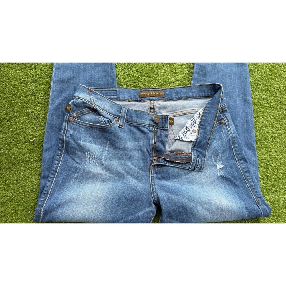 Rock & Republic Banshee Womens Size 12 Stretch Jeans Medium Wash Bling Pocket - Picture 2 of 9